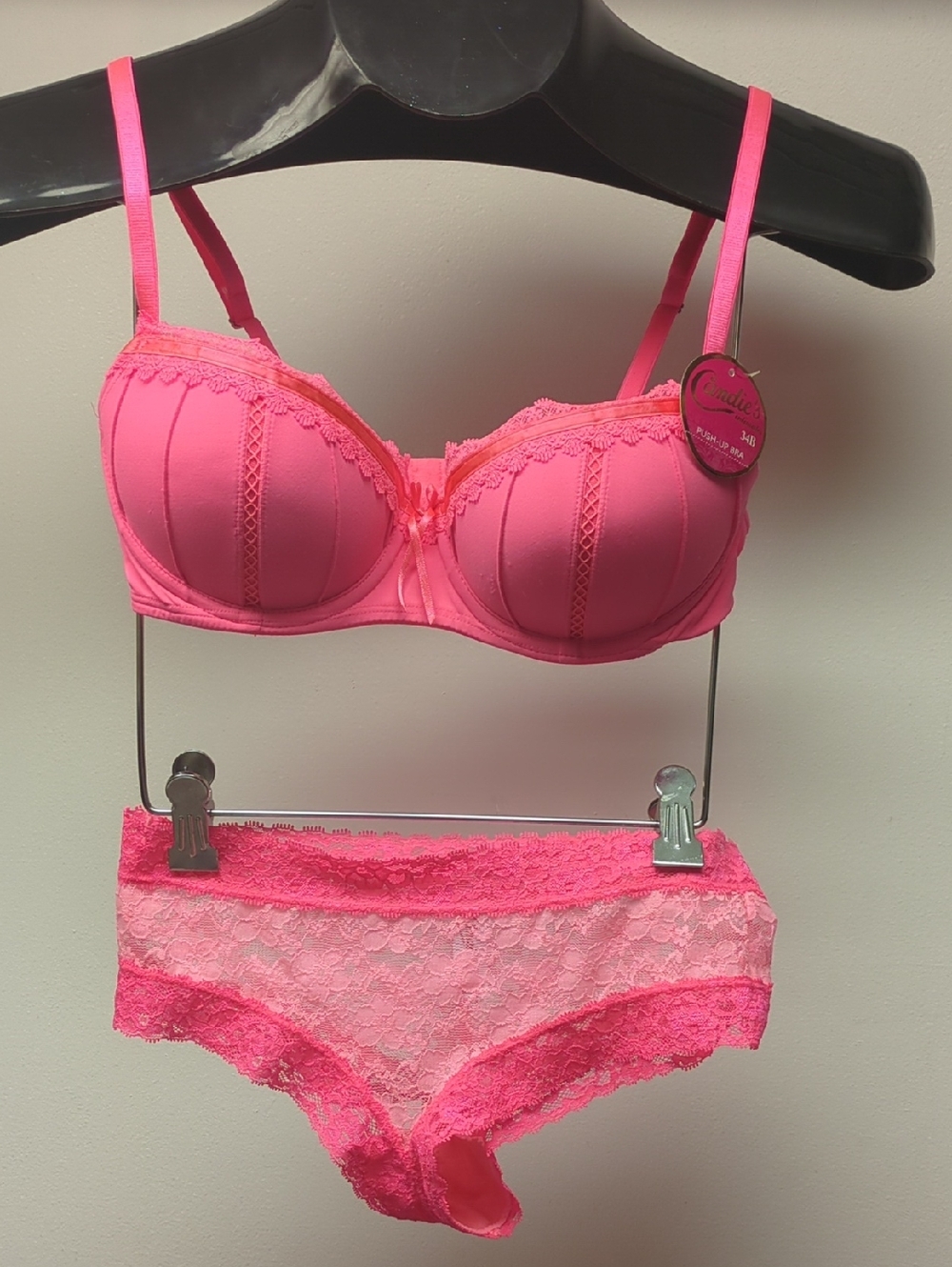 Sexy & Bright Orange 2pc Candies Set – Padded 34B Bustier, S Cheeky panties New